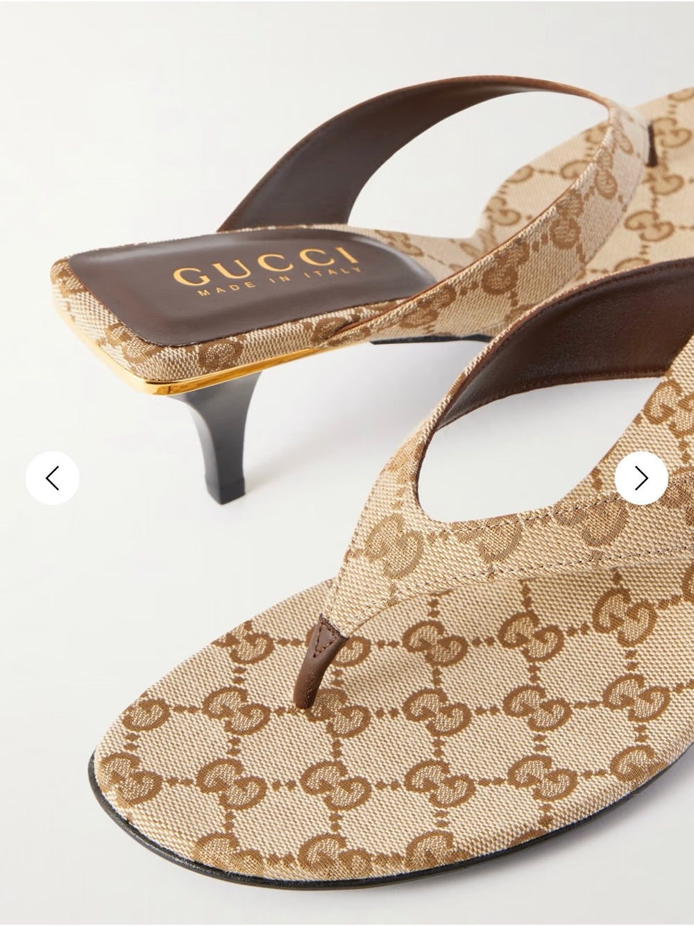 Gucci Beige Monogram Mid-Heel Thong Sandals